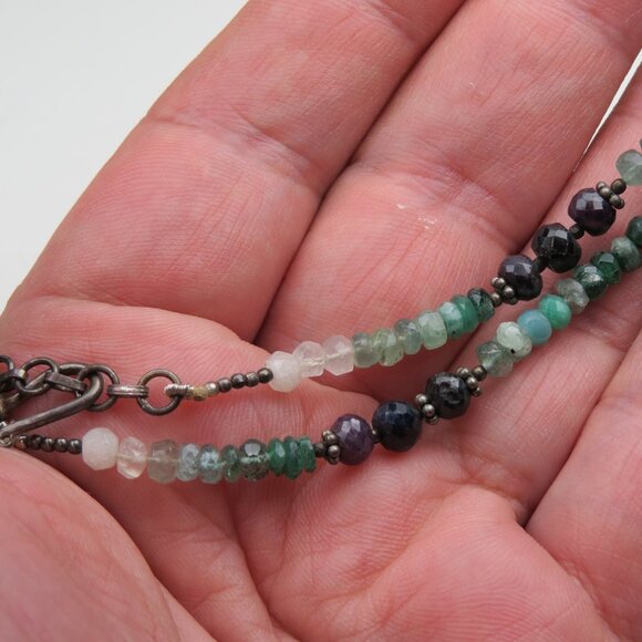 Sterling Silver Emerald Ruby Sapphire Necklace 130 CARAT tot Weight Multi Chain - Picture 5 of 7